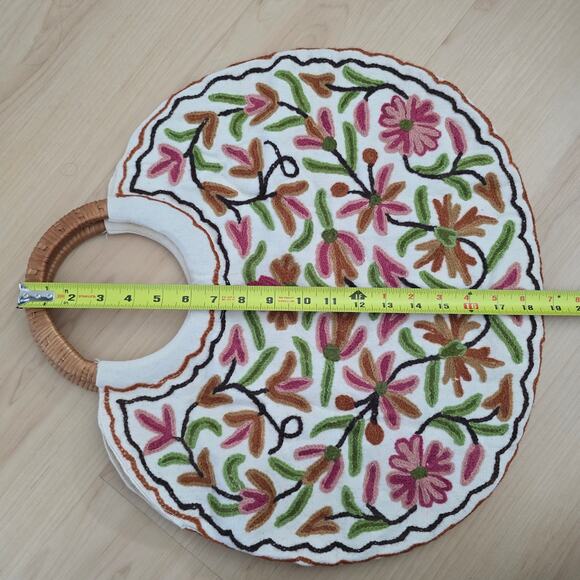 Floral Embroidered Boho Moon Bag Cotton Canvas One Size - Picture 7 of 7